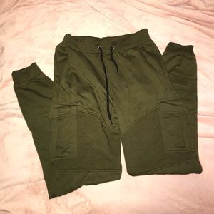 Young Mens Army Green Joggers w/ Moto Detailing